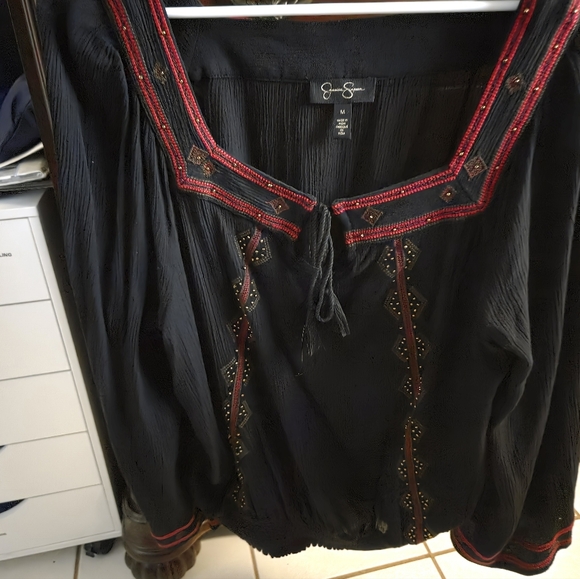 Jessica Simpson Black Blouse with Red Trim - Picture 1 of 2